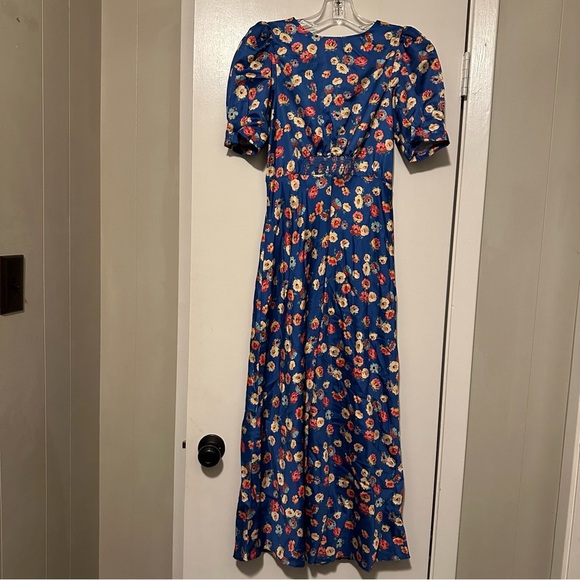 NWT ASOS blue floral midi tea dress size 4 - Picture 2 of 9